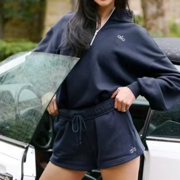 Alo Blue Half-Zip Standing Collar Sweatshirt, Fitness and Sports Top - Picture 1 of 4